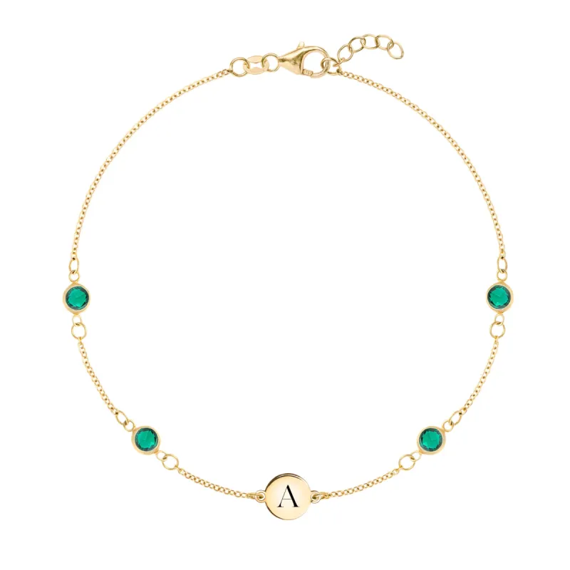 1 Letter & 4 Petite Emerald Bracelet in 14k Gold (May) sold by Haverhill