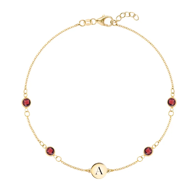 1 Letter & 4 Petite Garnet Bracelet in 14k Gold (January) sold by Haverhill