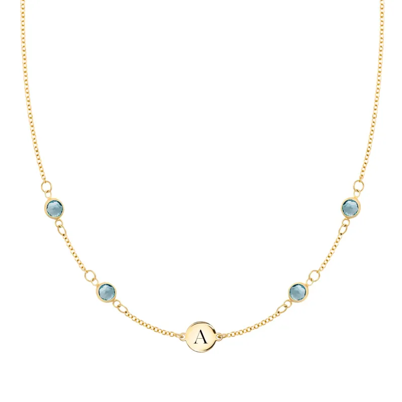 1 Letter & 4 Petite Nantucket Blue Topaz Necklace in 14k Gold (December) sold by Haverhill