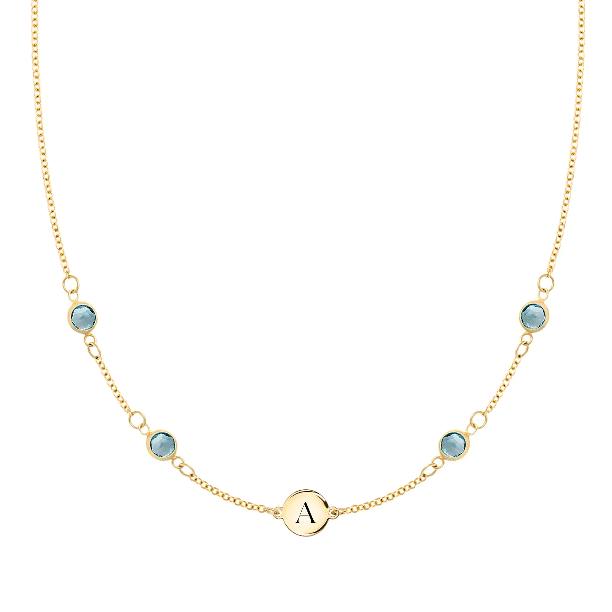 1 Letter & 4 Petite Nantucket Blue Topaz Necklace in 14k Gold (December) sold by Haverhill