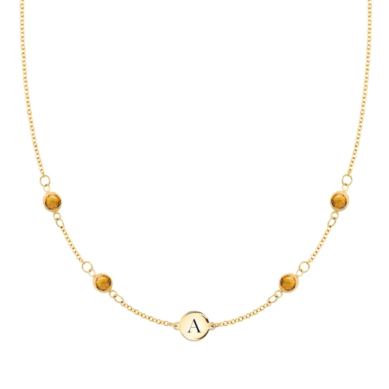 1 Letter & 4 Petite Citrine Necklace in 14k Gold (November) sold by Haverhill