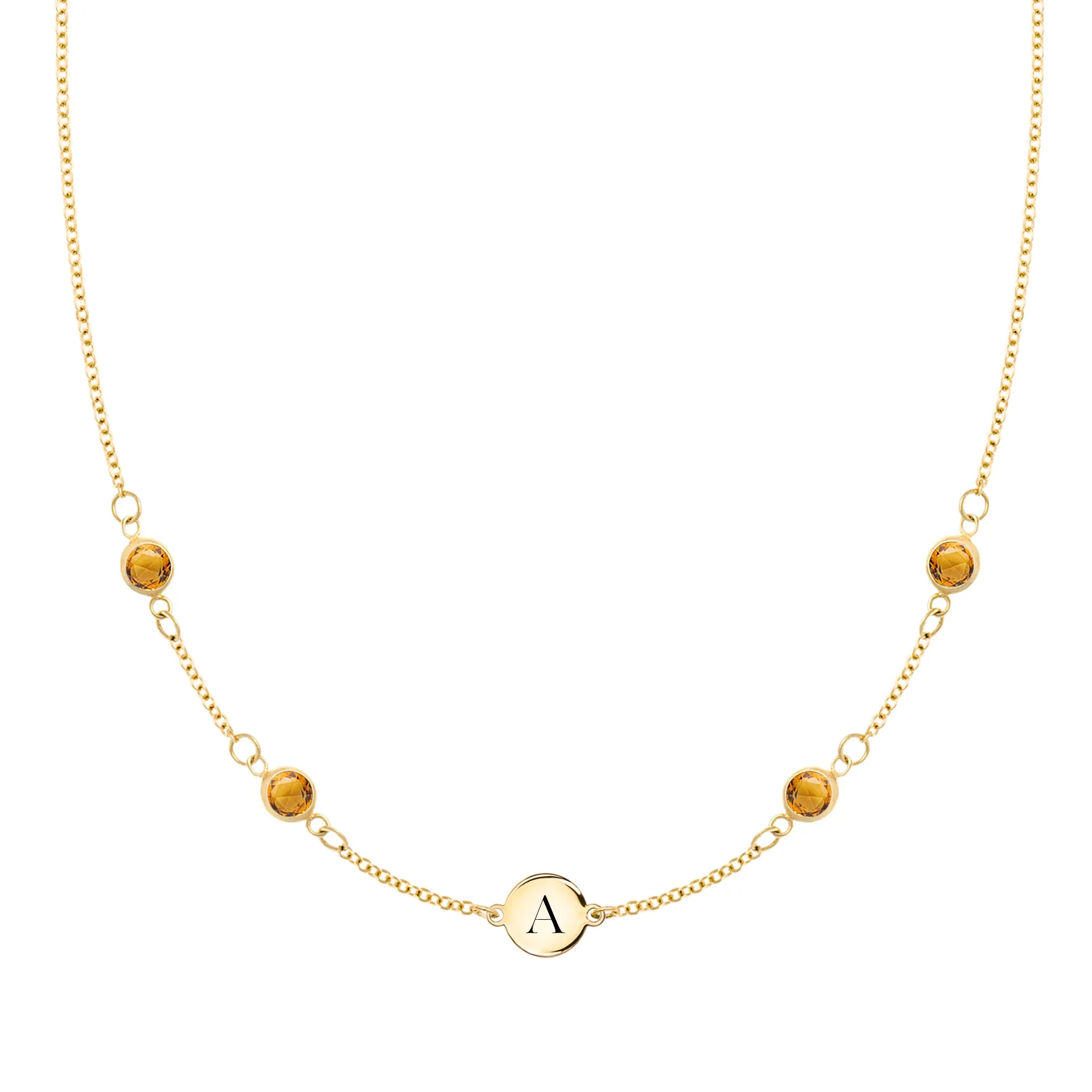 1 Letter & 4 Petite Citrine Necklace in 14k Gold (November) sold by Haverhill