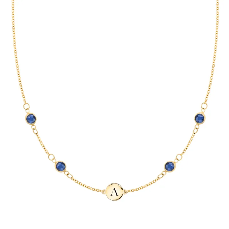 1 Letter & 4 Petite Sapphire Necklace in 14k Gold (September) sold by Haverhill