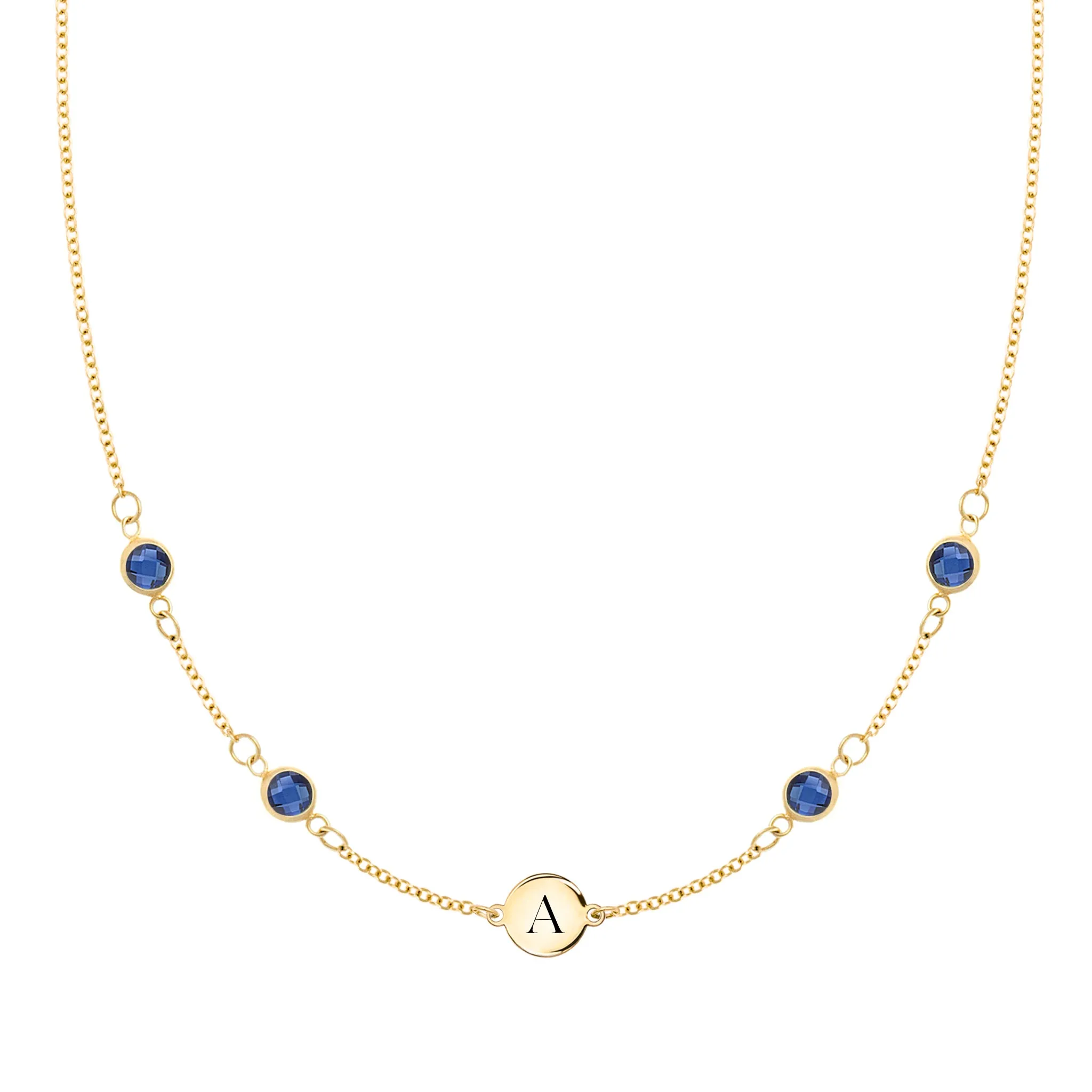 1 Letter & 4 Petite Sapphire Necklace in 14k Gold (September) sold by Haverhill