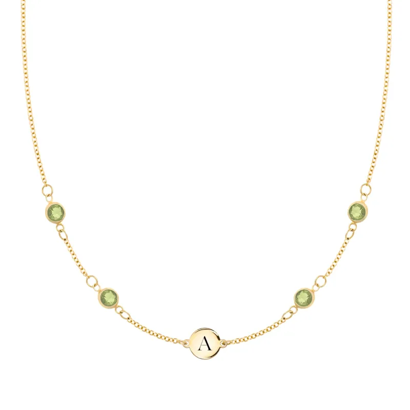 1 Letter & 4 Petite Peridot Necklace in 14k Gold (August) sold by Haverhill
