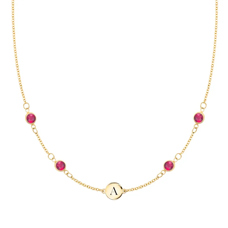 1 Letter & 4 Petite Ruby Necklace in 14k Gold (July) sold by Haverhill