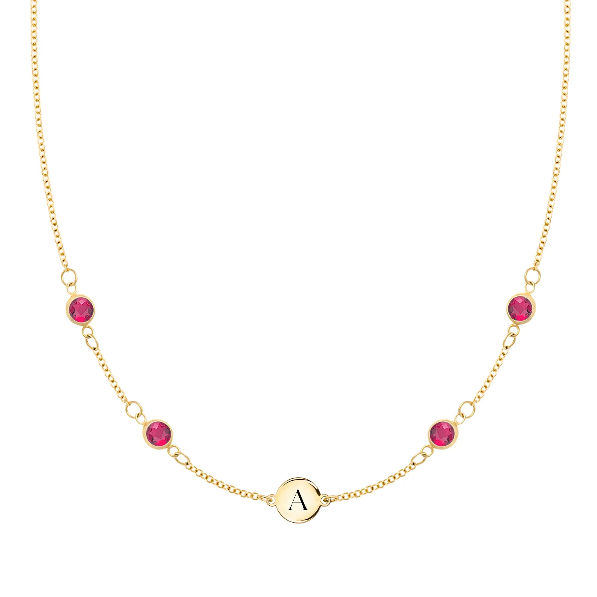 1 Letter & 4 Petite Ruby Necklace in 14k Gold (July) sold by Haverhill
