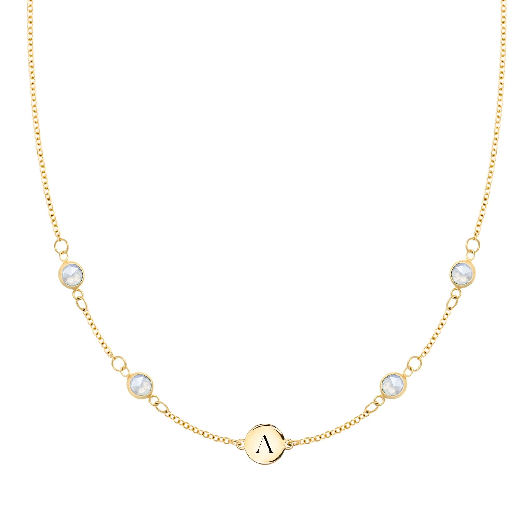 1 Letter & 4 Petite Moonstone Necklace in 14k Gold (June) sold by Haverhill