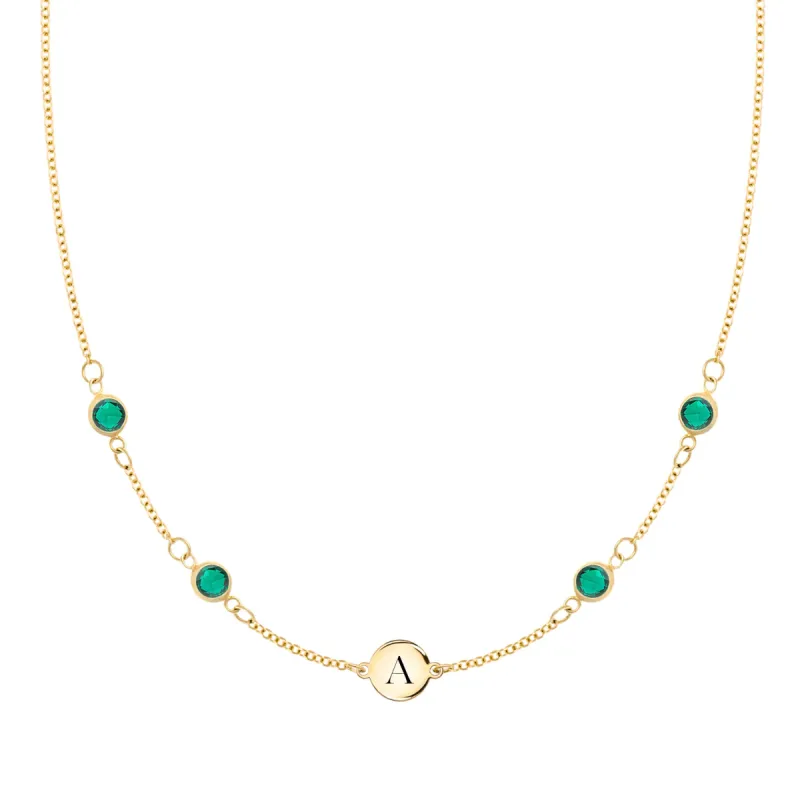 1 Letter & 4 Petite Emerald Necklace in 14k Gold (May) sold by Haverhill