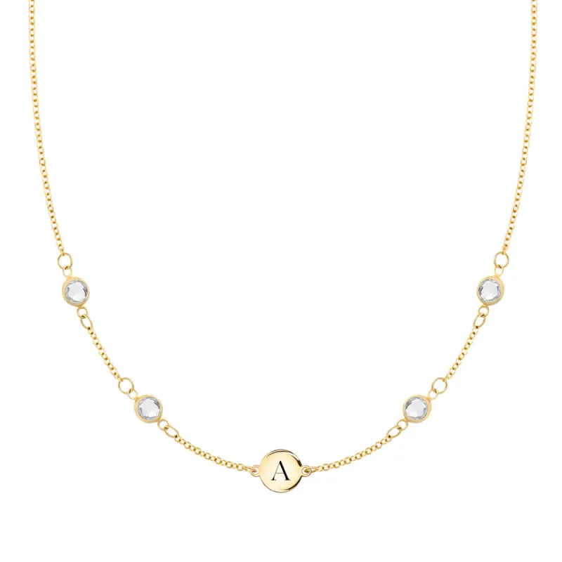 1 Letter & 4 Petite White Topaz Necklace in 14k Gold (April) sold by Haverhill