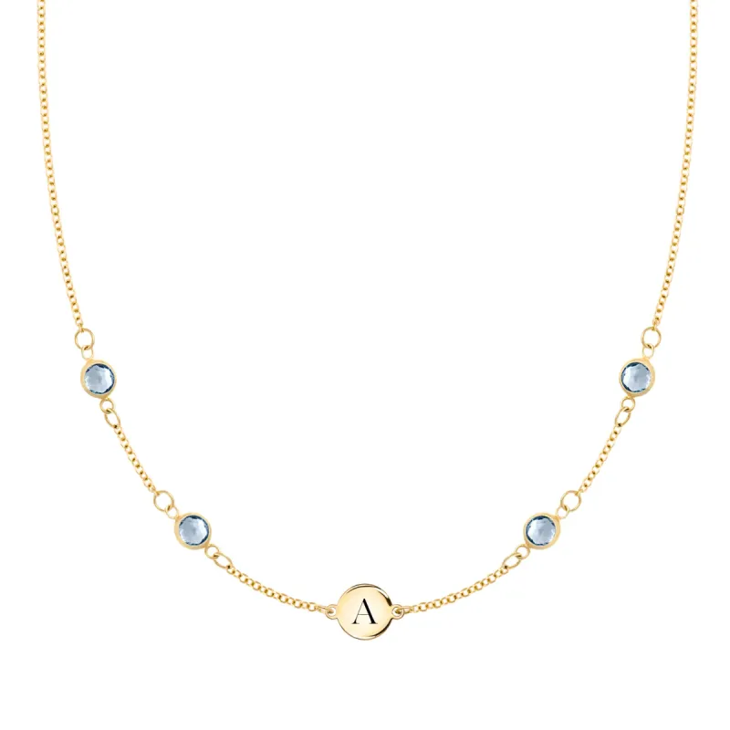 1 Letter & 4 Petite Aquamarine Necklace in 14k Gold (March) sold by Haverhill