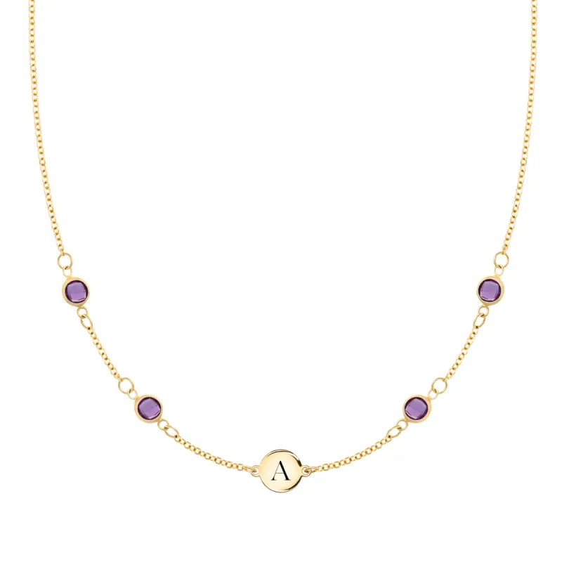 1 Letter & 4 Petite Amethyst Necklace in 14k Gold (February) sold by Haverhill