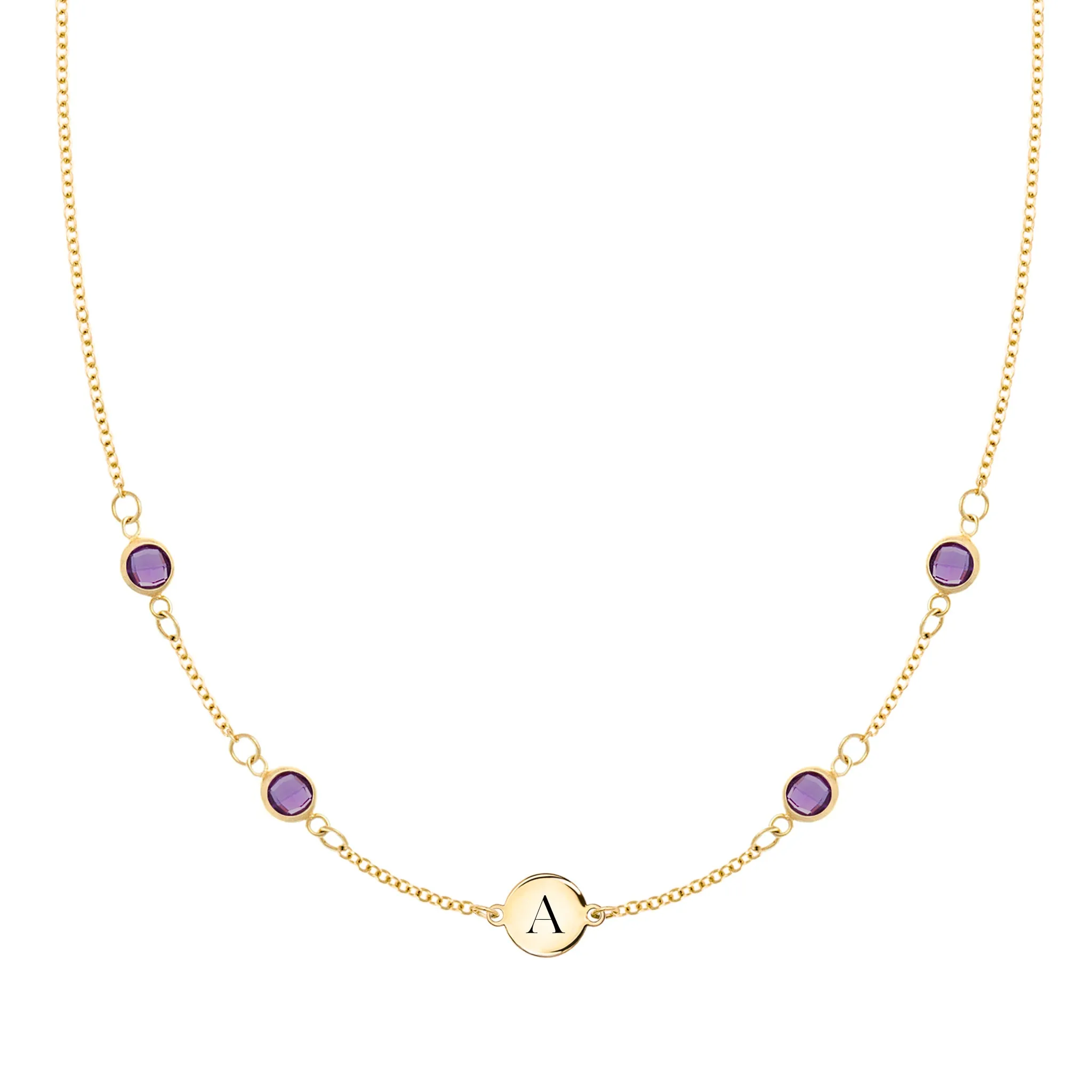 1 Letter & 4 Petite Amethyst Necklace in 14k Gold (February) sold by Haverhill