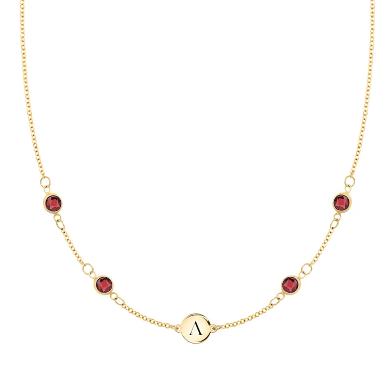 1 Letter & 4 Petite Garnet Necklace in 14k Gold (January) sold by Haverhill