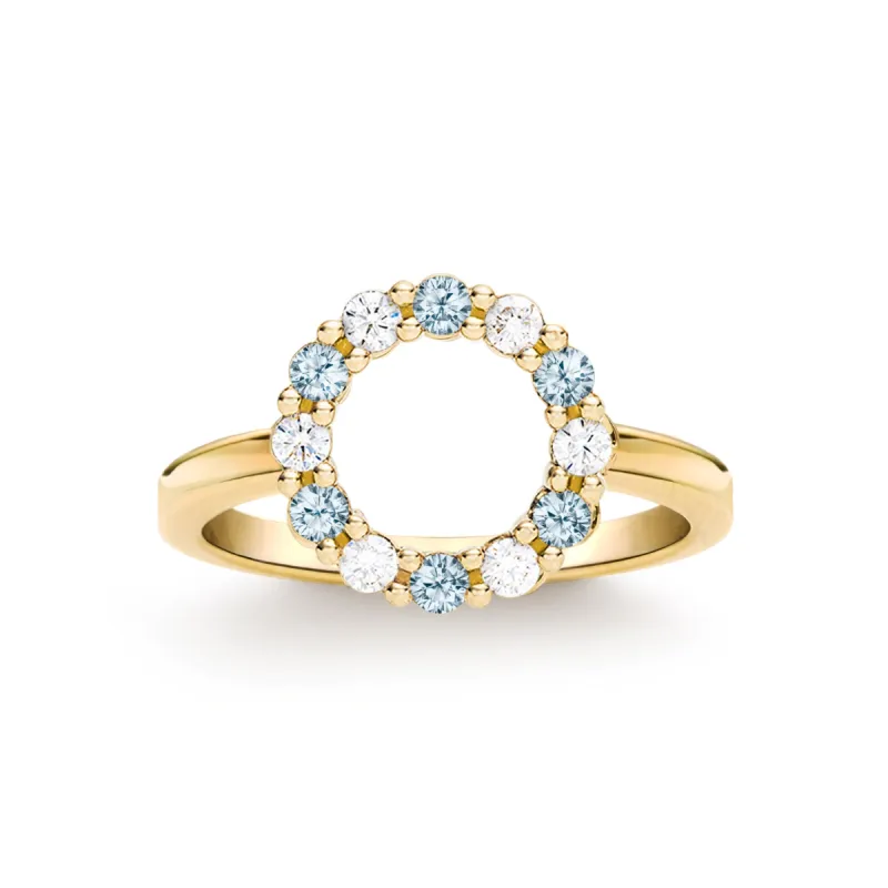 Rosecliff Small Circle Diamond & Nantucket Blue Topaz Ring in 14k Gold (December) sold by Haverhill