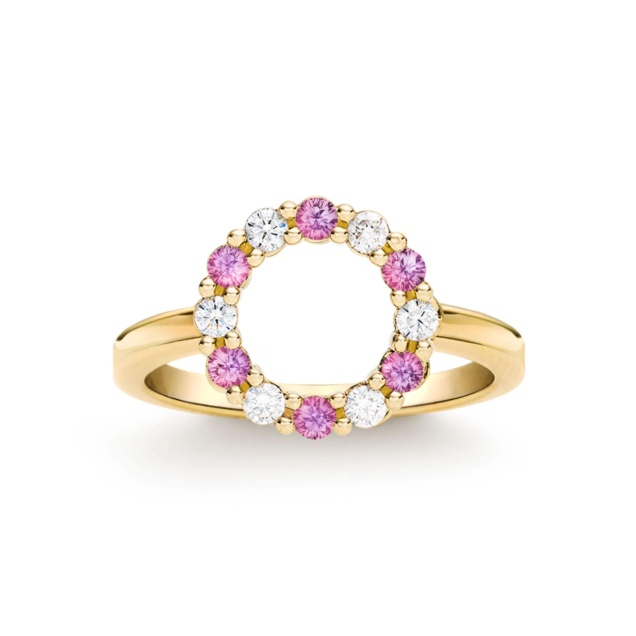 Rosecliff Small Circle Diamond & Pink Sapphire Ring in 14k Gold (October) sold by Haverhill