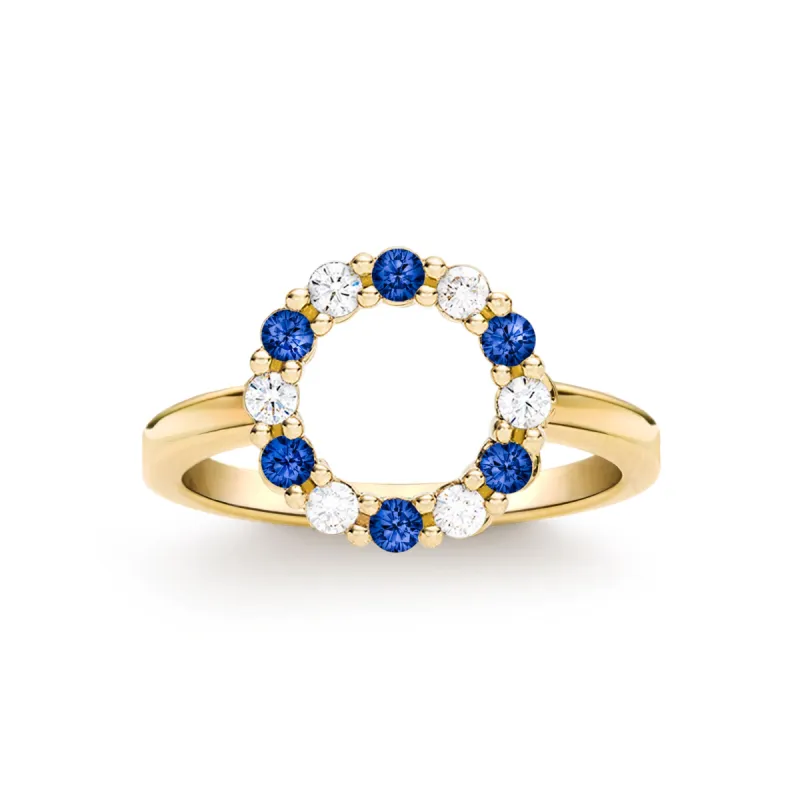 Rosecliff Small Circle Diamond & Sapphire Ring in 14k Gold (September) sold by Haverhill