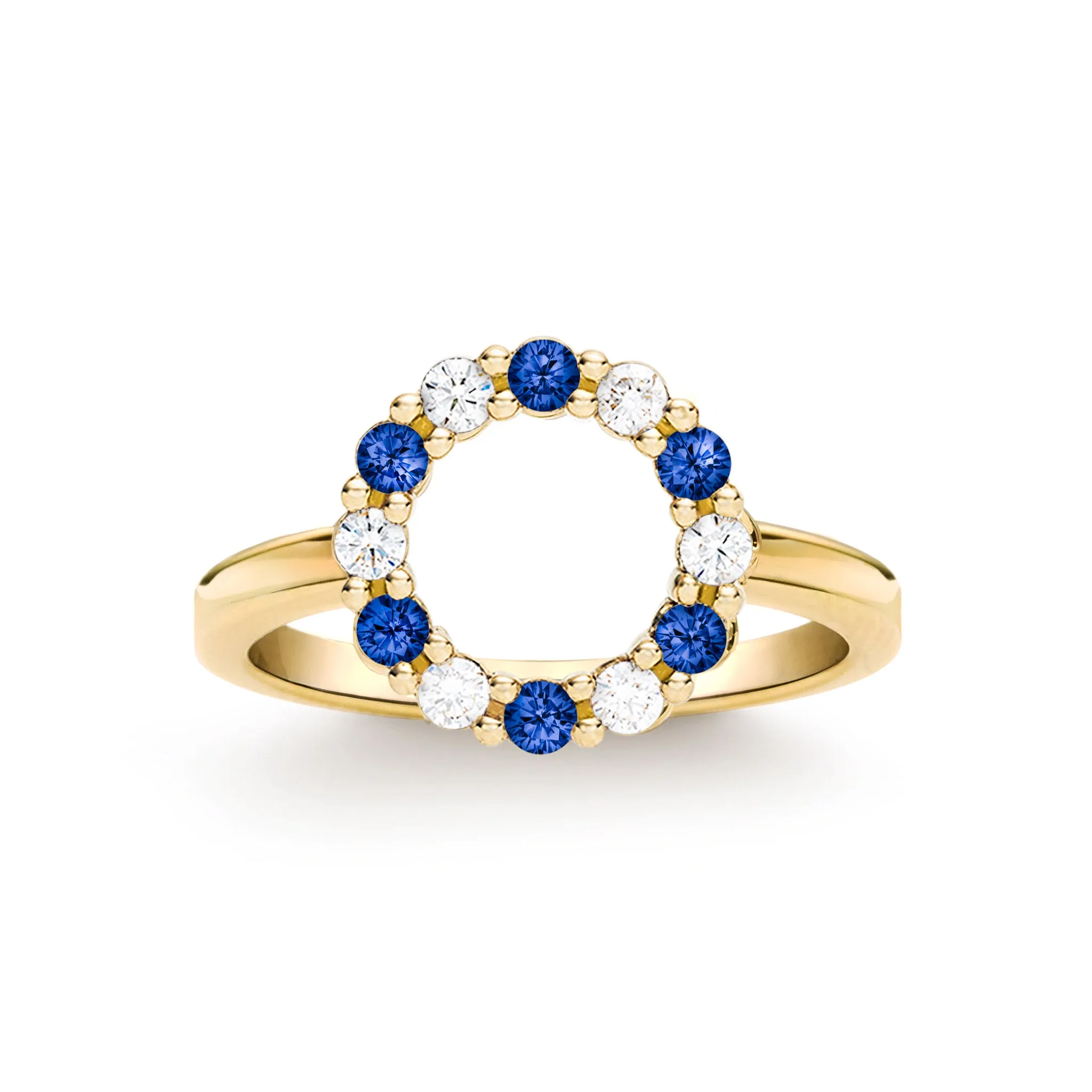 Rosecliff Small Circle Diamond & Sapphire Ring in 14k Gold (September) sold by Haverhill