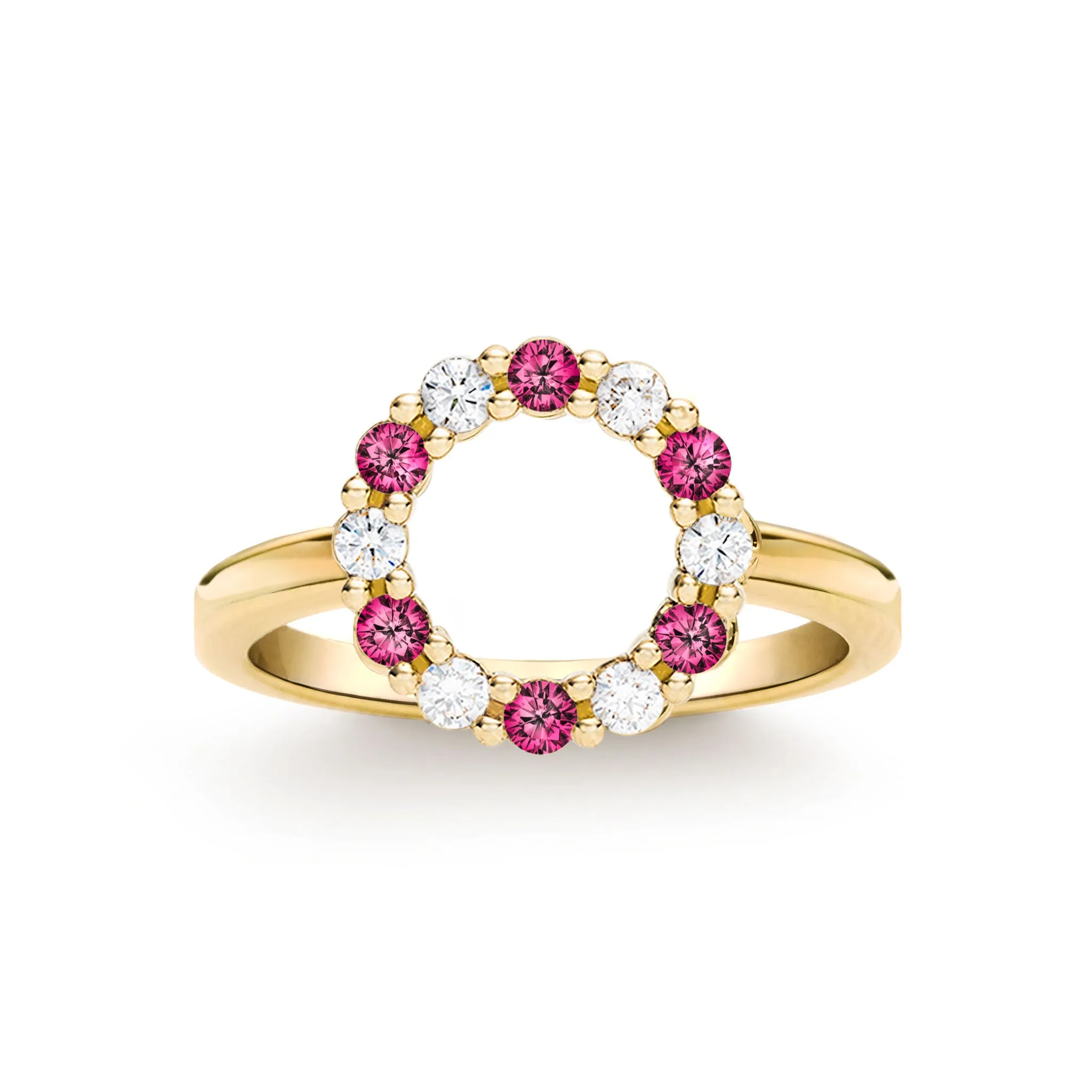 Rosecliff Small Circle Diamond & Ruby Ring in 14k Gold (July) sold by Haverhill