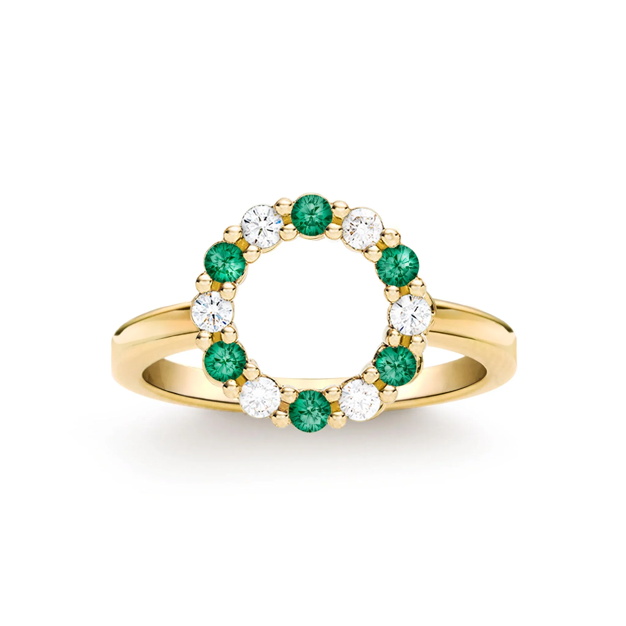 Rosecliff Small Circle Diamond & Emerald Ring in 14k Gold (May) sold by Haverhill