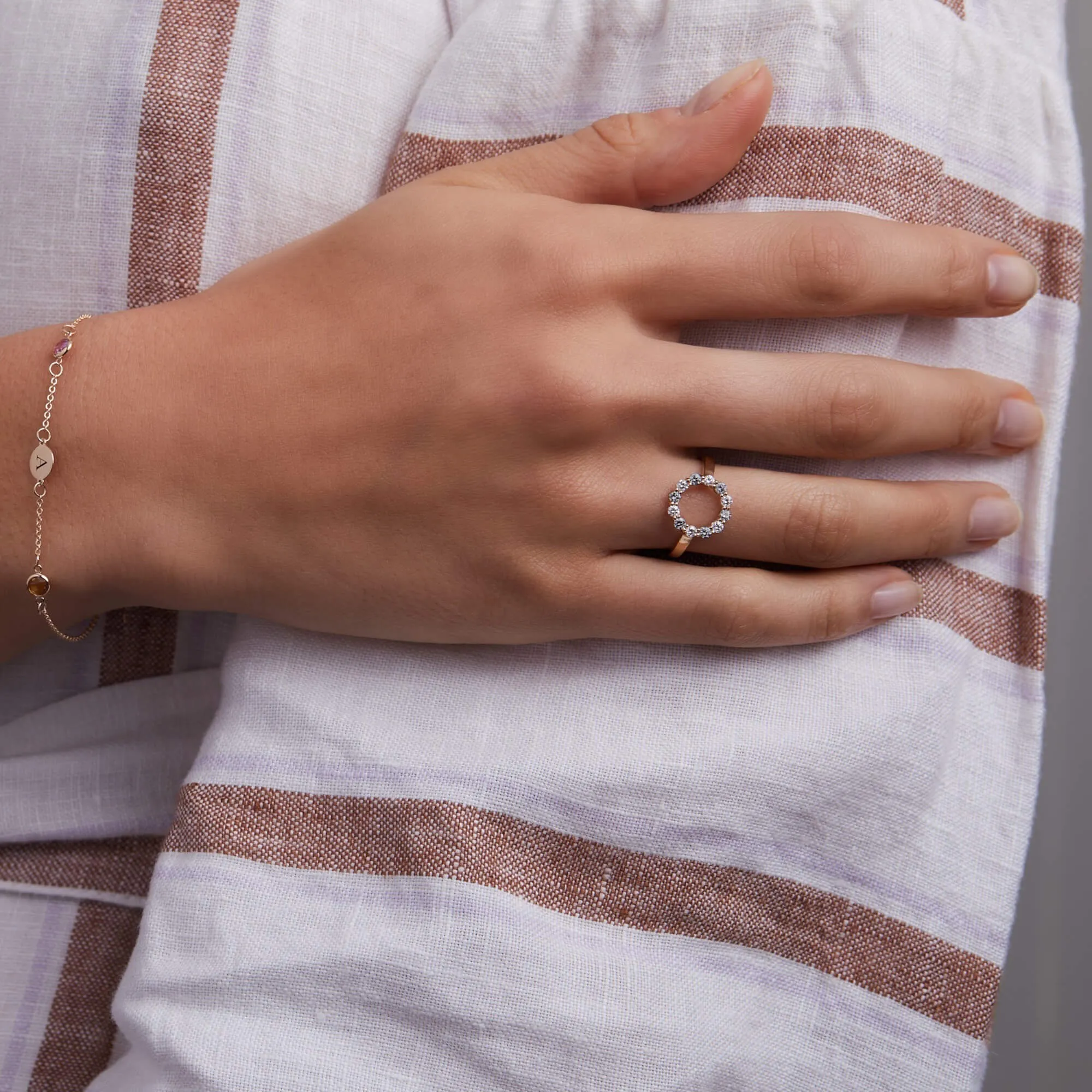 Rosecliff Small Circle Diamond & Aquamarine Ring in 14k Gold (March) sold by Haverhill product image thumbnail 3