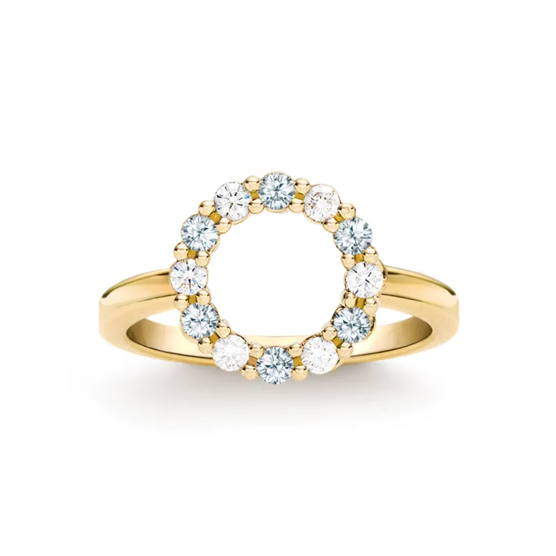 Rosecliff Small Circle Diamond & Aquamarine Ring in 14k Gold (March) sold by Haverhill