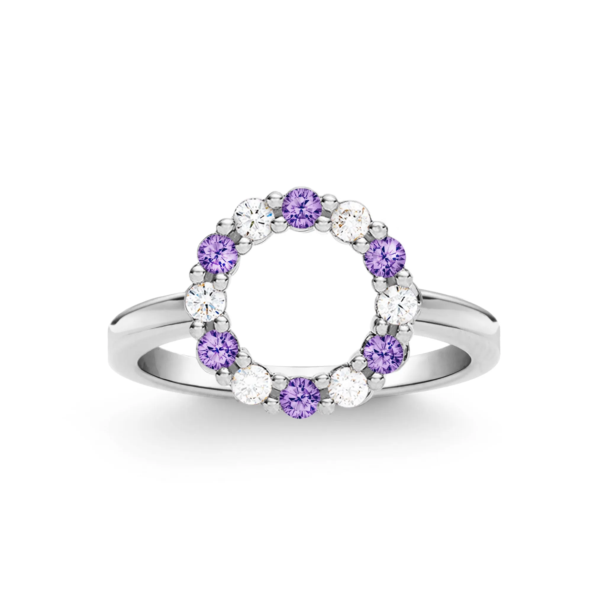Rosecliff Small Circle Diamond & Amethyst Ring in 14k Gold (February) sold by Haverhill product image thumbnail 5