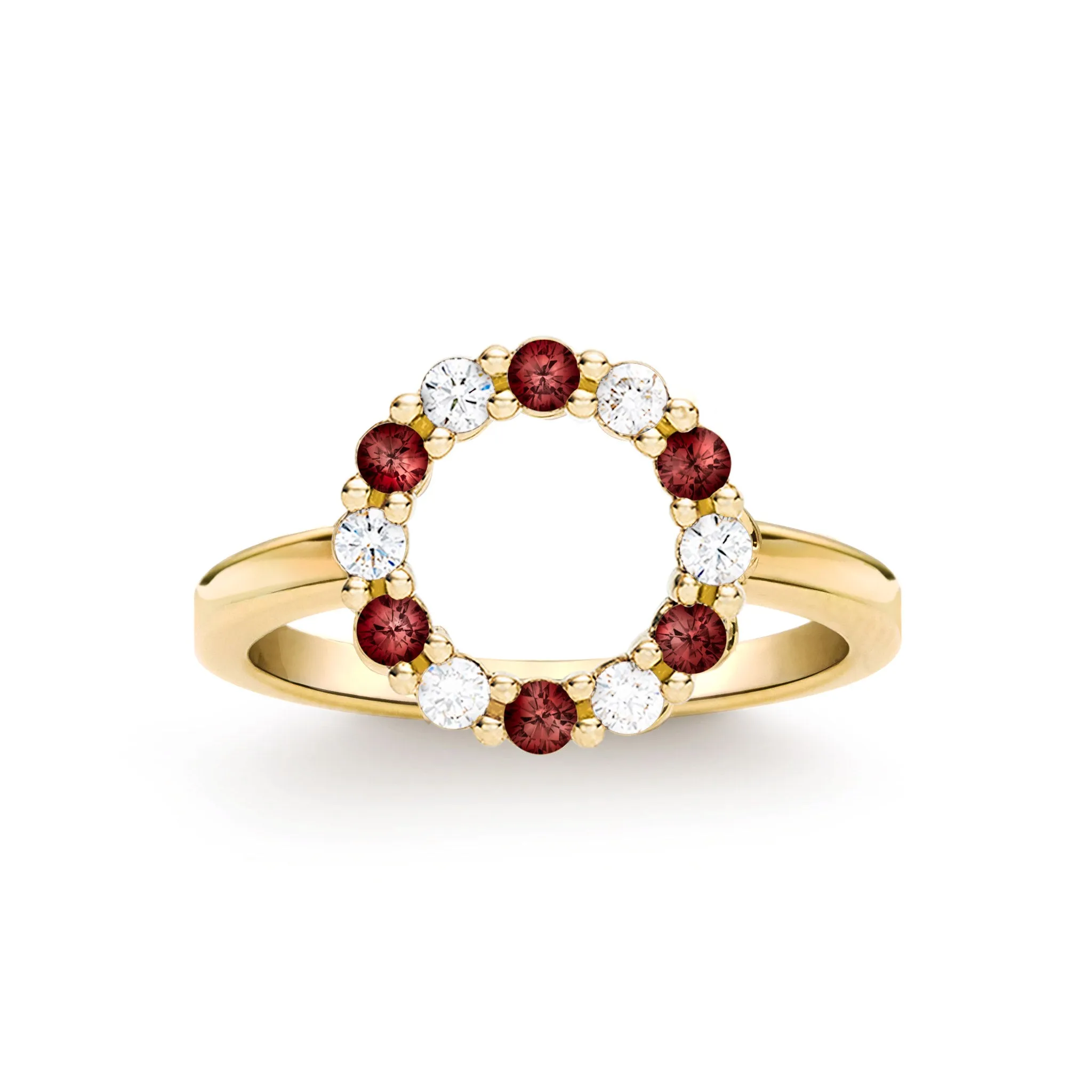 Rosecliff Small Circle Diamond & Garnet Ring in 14k Gold (January) sold by Haverhill