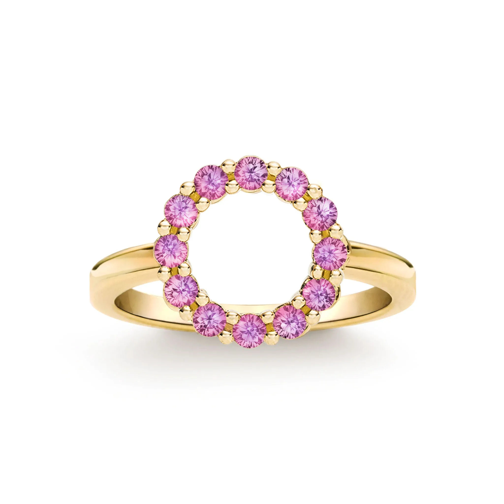 Rosecliff Small Circle Pink Sapphire Ring in 14k Gold (October) sold by Haverhill