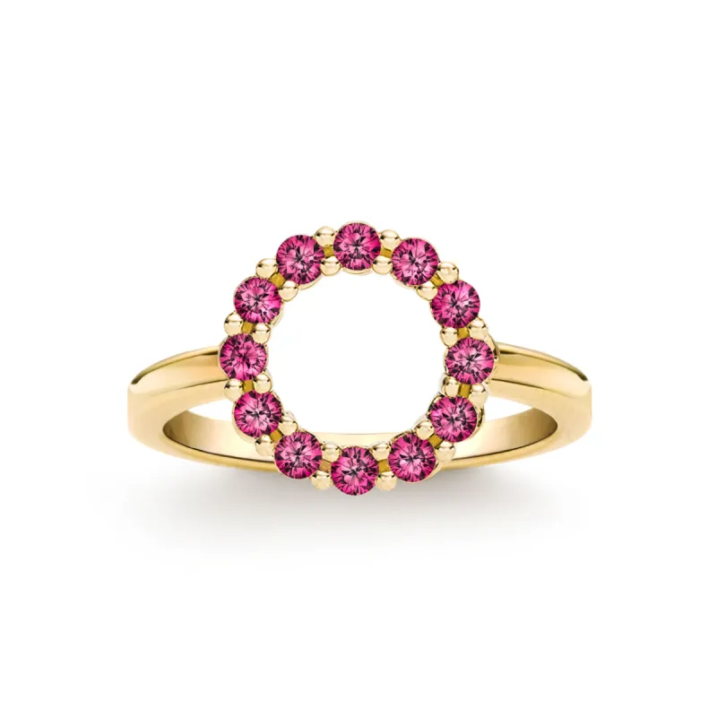 Rosecliff Small Circle Ruby Ring in 14k Gold (July) sold by Haverhill