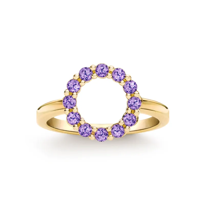 Rosecliff Small Circle Amethyst Ring in 14k Gold (February) sold by Haverhill