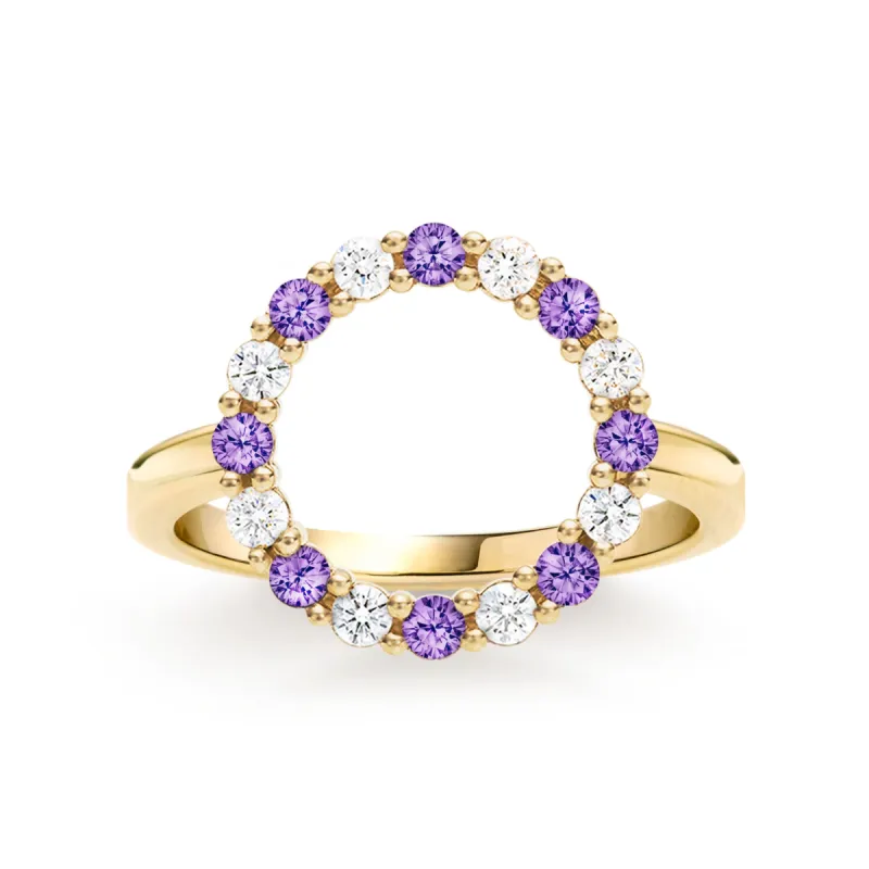 Rosecliff Circle Diamond & Amethyst Ring in 14k Gold (February) sold by Haverhill