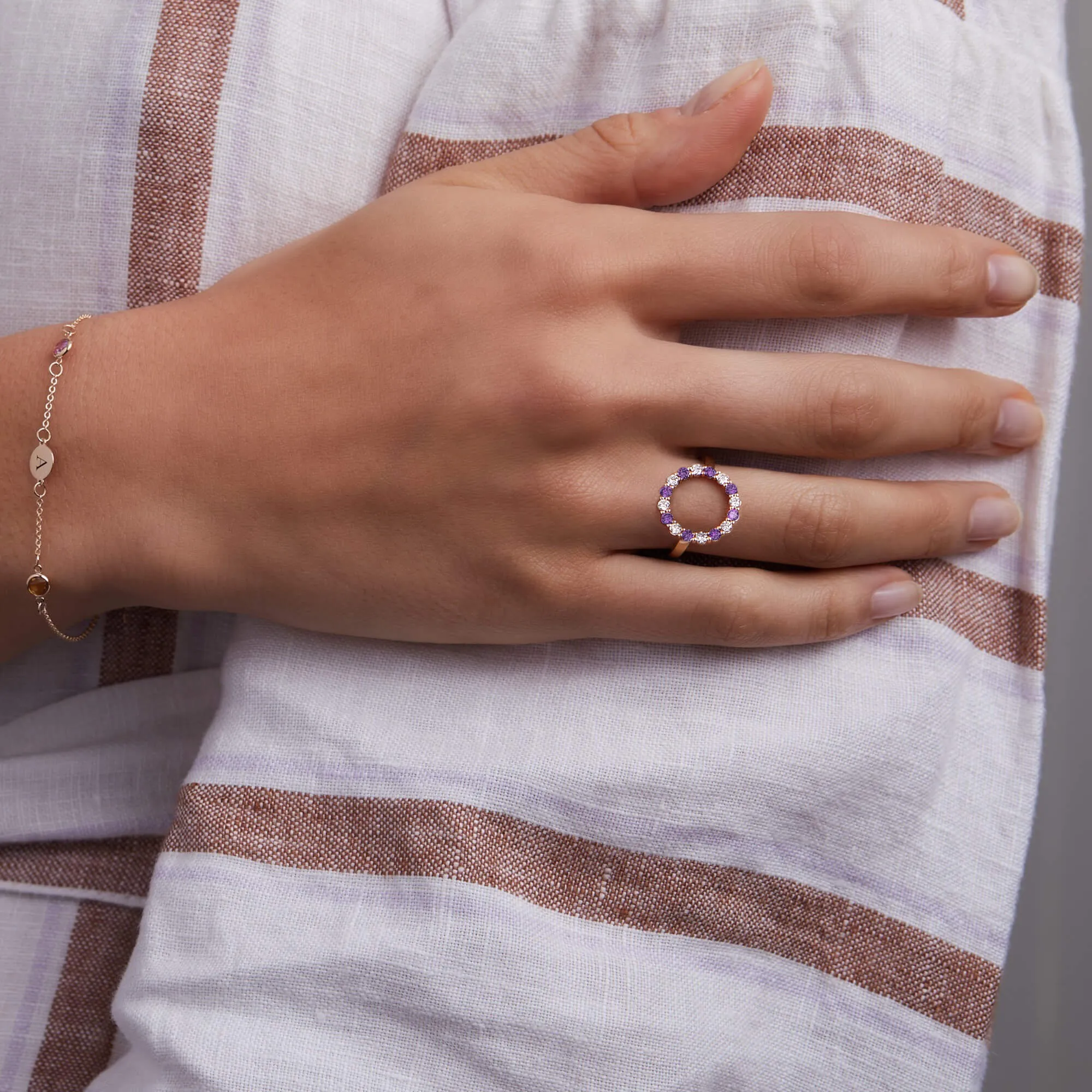 Rosecliff Circle Diamond & Amethyst Ring in 14k Gold (February) sold by Haverhill product image thumbnail 3