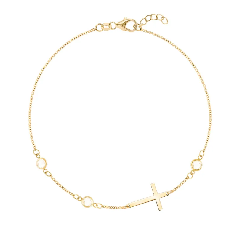 Cross & Petite 3 Birthstone Bracelet in 14k Gold sold by Haverhill