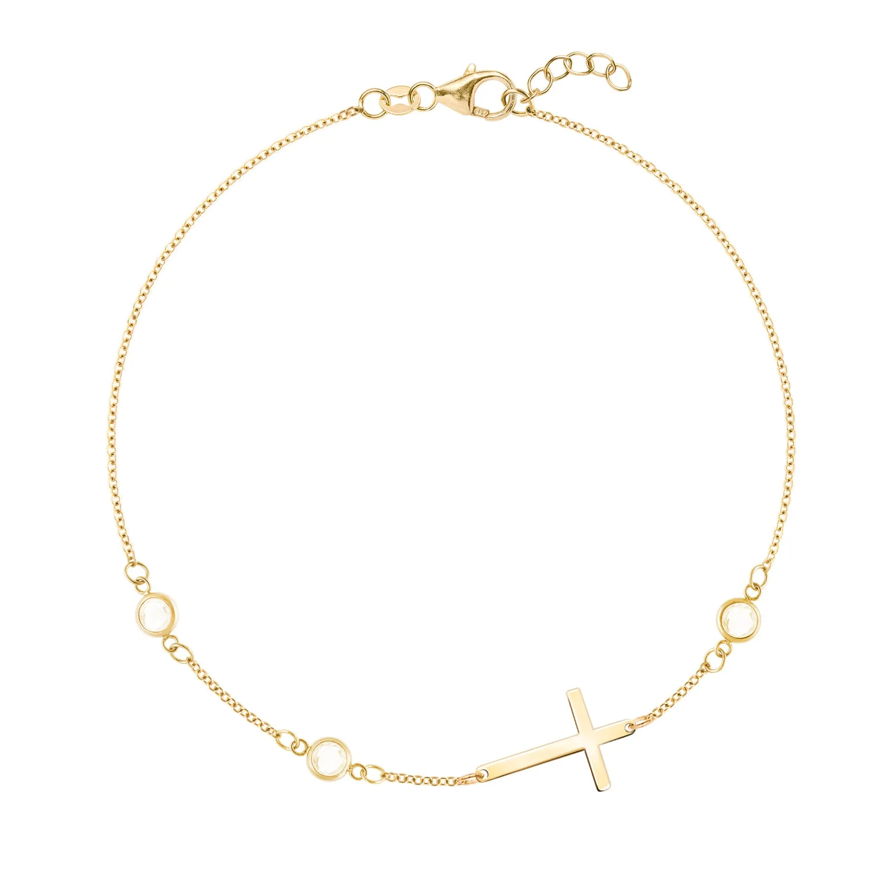 Cross & Petite 3 Birthstone Bracelet in 14k Gold sold by Haverhill