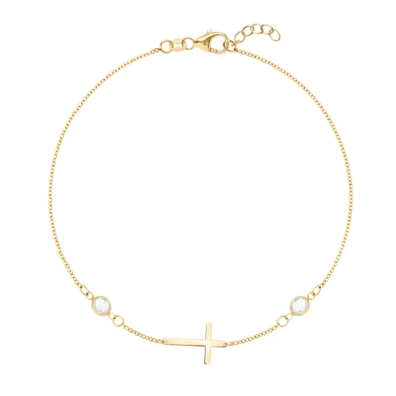 Cross & Petite 2 Birthstone Bracelet in 14k Gold sold by Haverhill