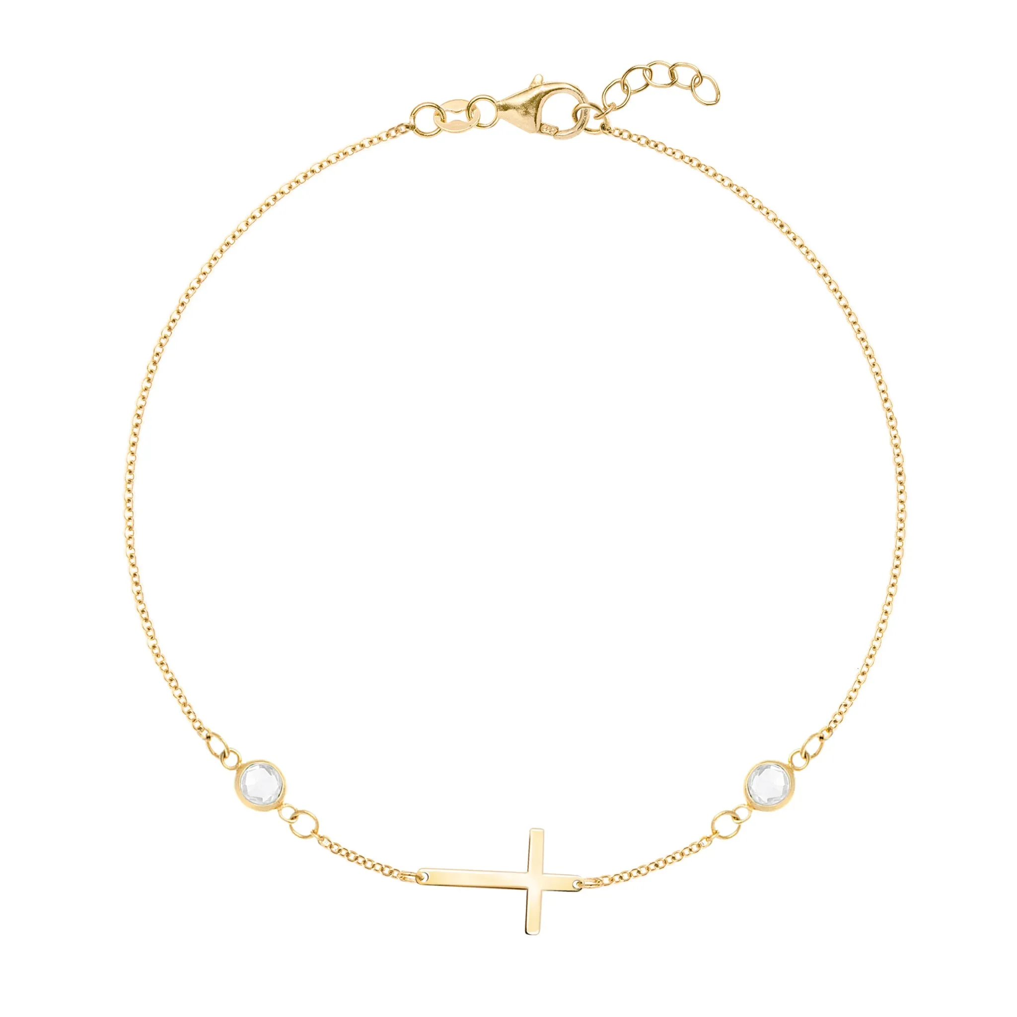 Cross & Petite 2 Birthstone Bracelet in 14k Gold sold by Haverhill