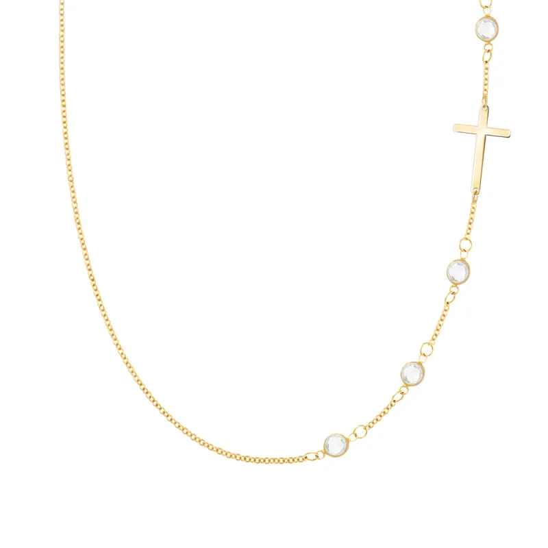 Cross & Petite 4 Birthstone Necklace in 14k Gold sold by Haverhill