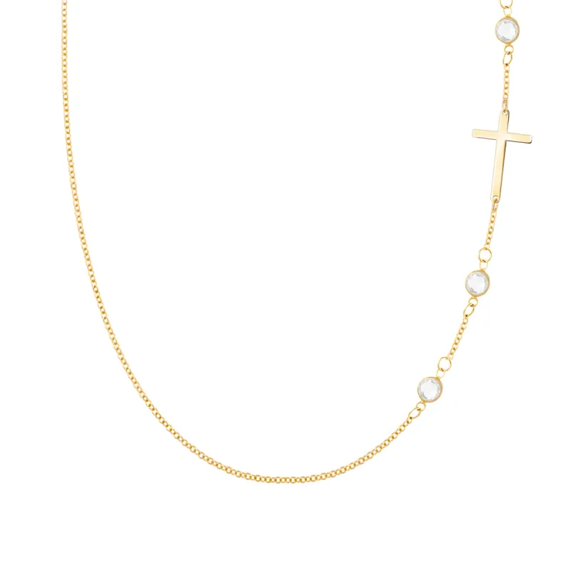 Cross & Petite 3 Birthstone Necklace in 14k Gold sold by Haverhill