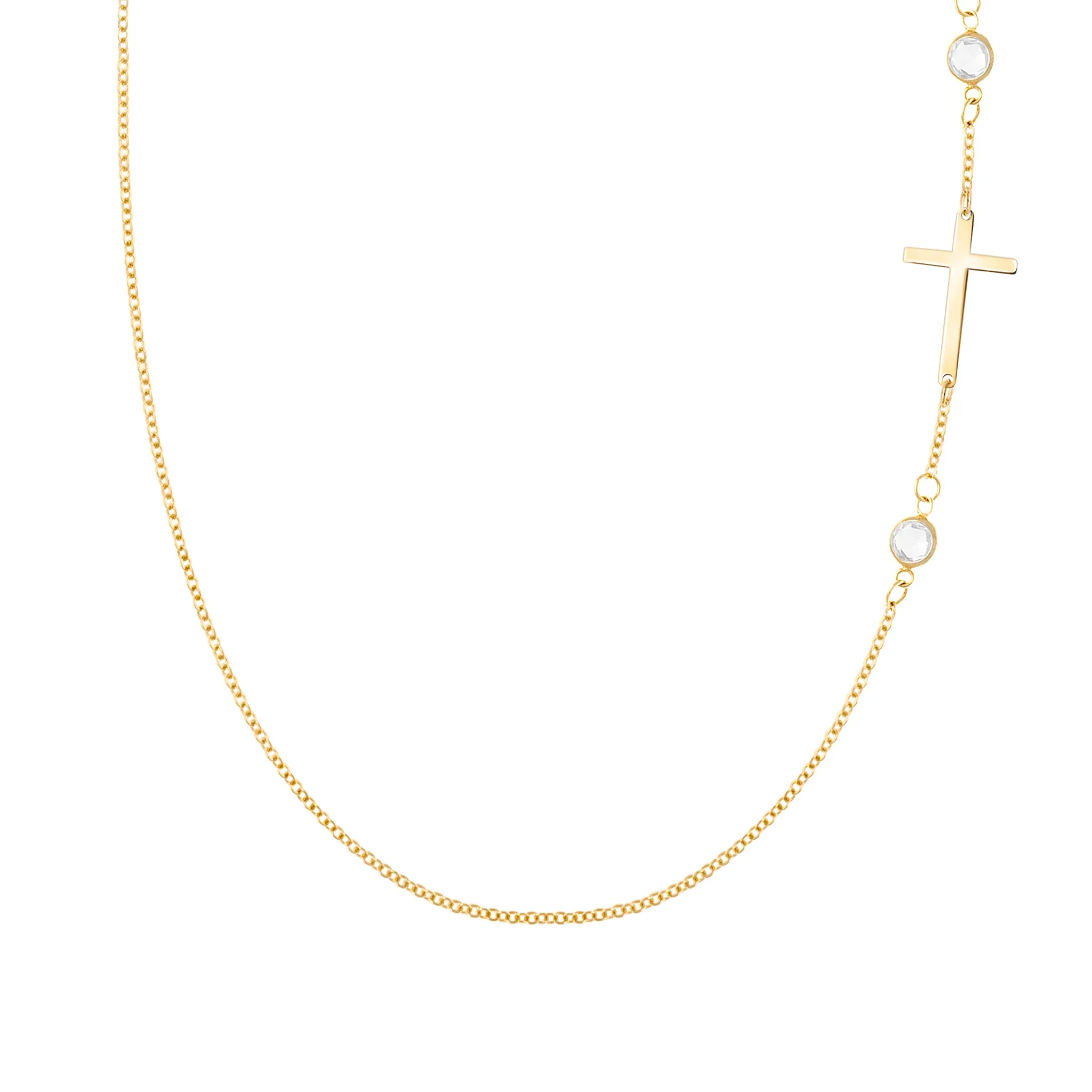Cross & Petite 2 Birthstone Necklace in 14k Gold sold by Haverhill