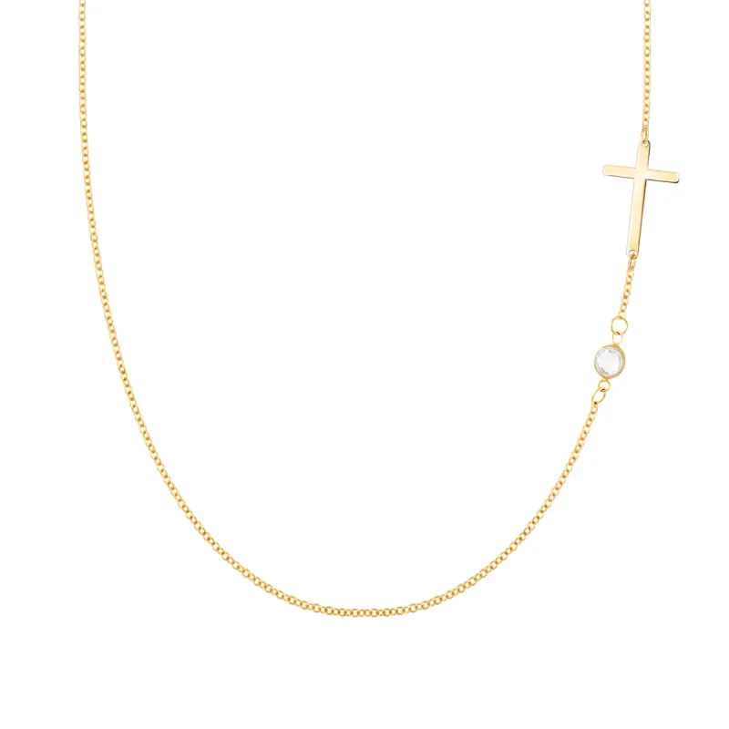 Cross & Petite 1 Birthstone Necklace in 14k Gold sold by Haverhill