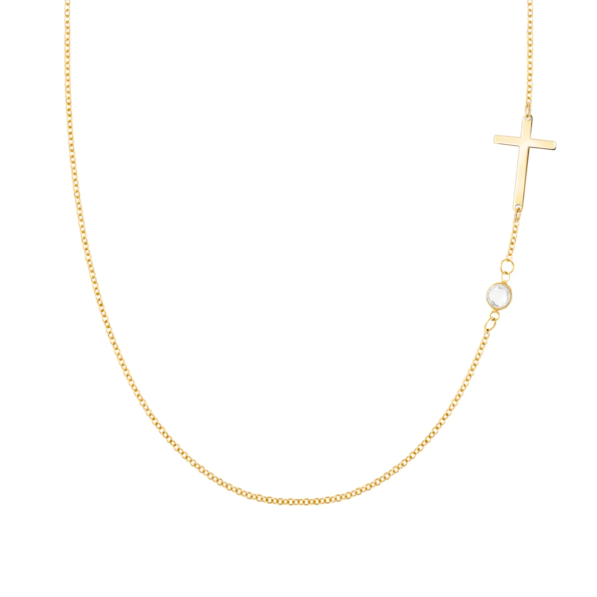 Cross & Petite 1 Birthstone Necklace in 14k Gold sold by Haverhill