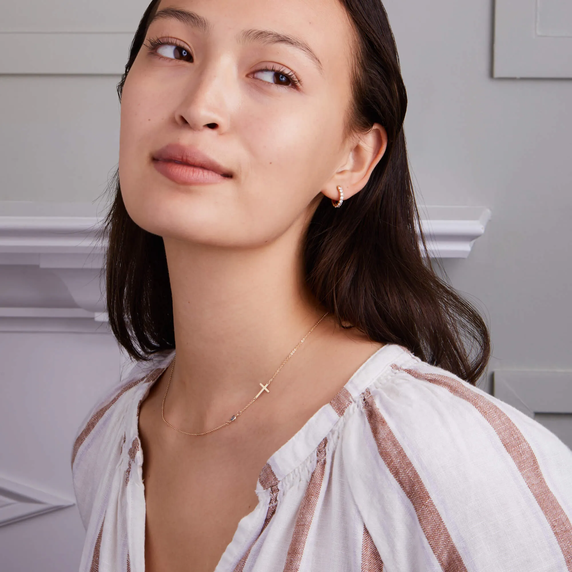 Cross & Petite 1 Birthstone Necklace in 14k Gold sold by Haverhill product image thumbnail 2