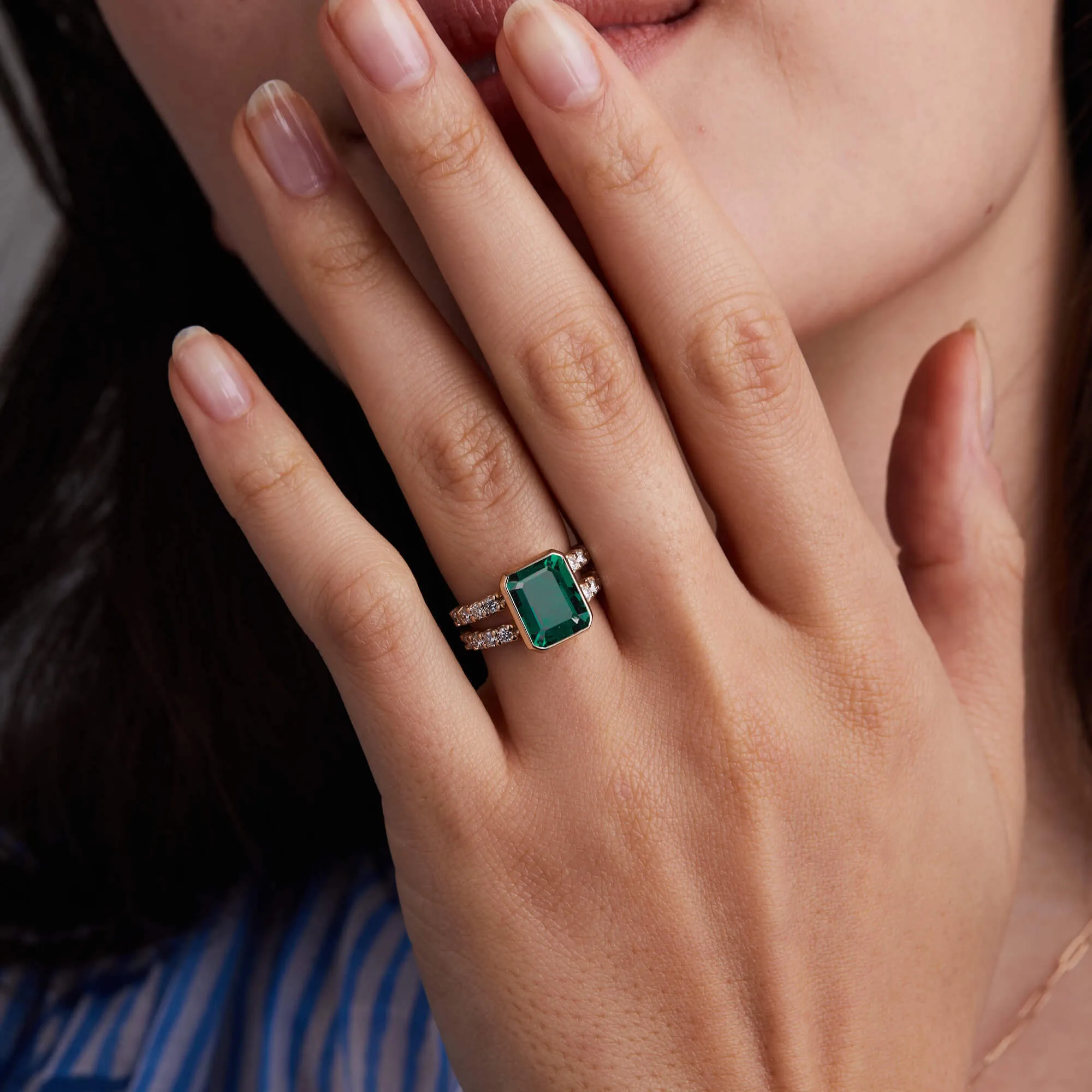 Warren Vertical Emerald Ring with Diamonds in 14k Gold (May) sold by Haverhill product image thumbnail 2