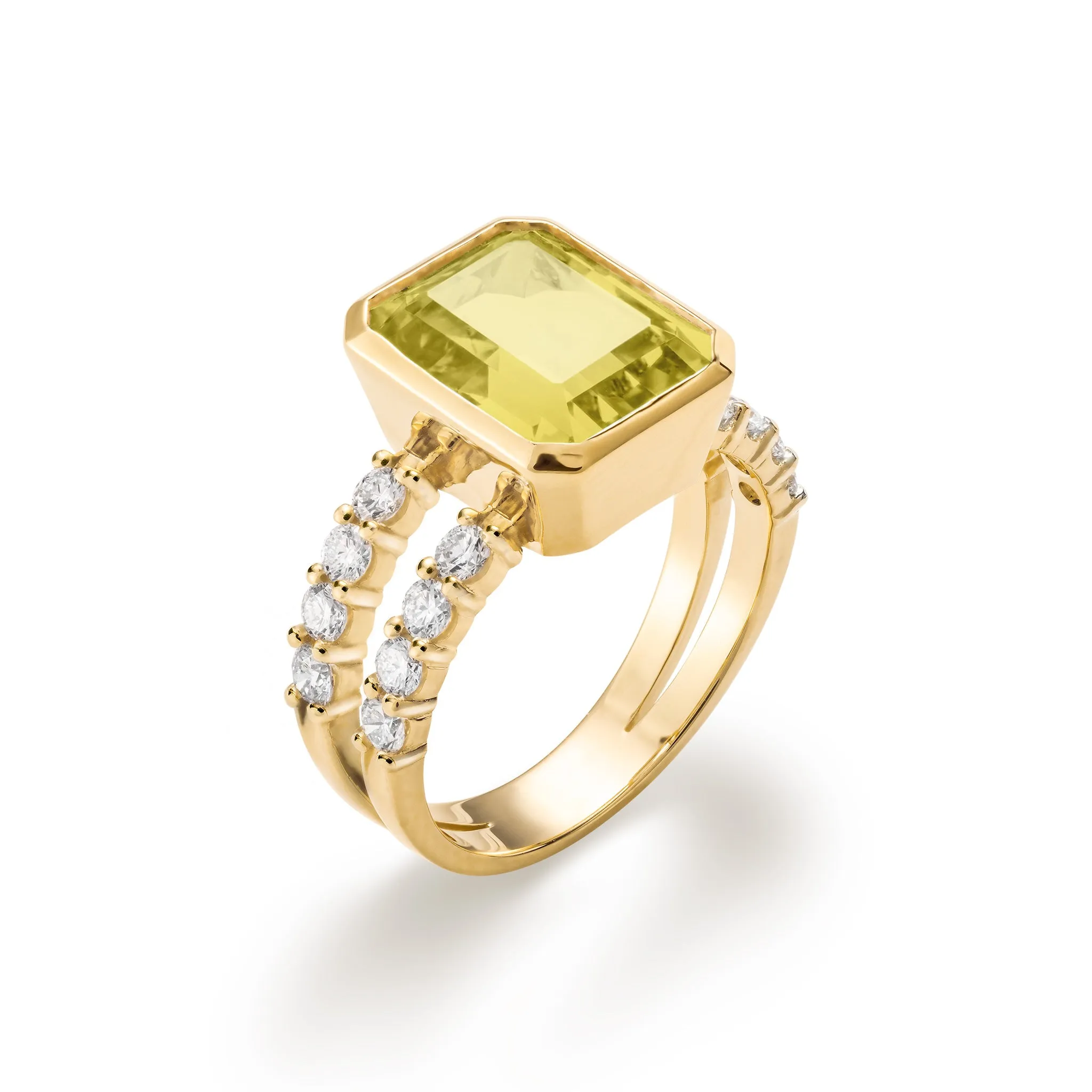 Warren Vertical Lemon Verbena Quartz Ring with Diamonds in 14k Gold (August) sold by Haverhill product image thumbnail 4
