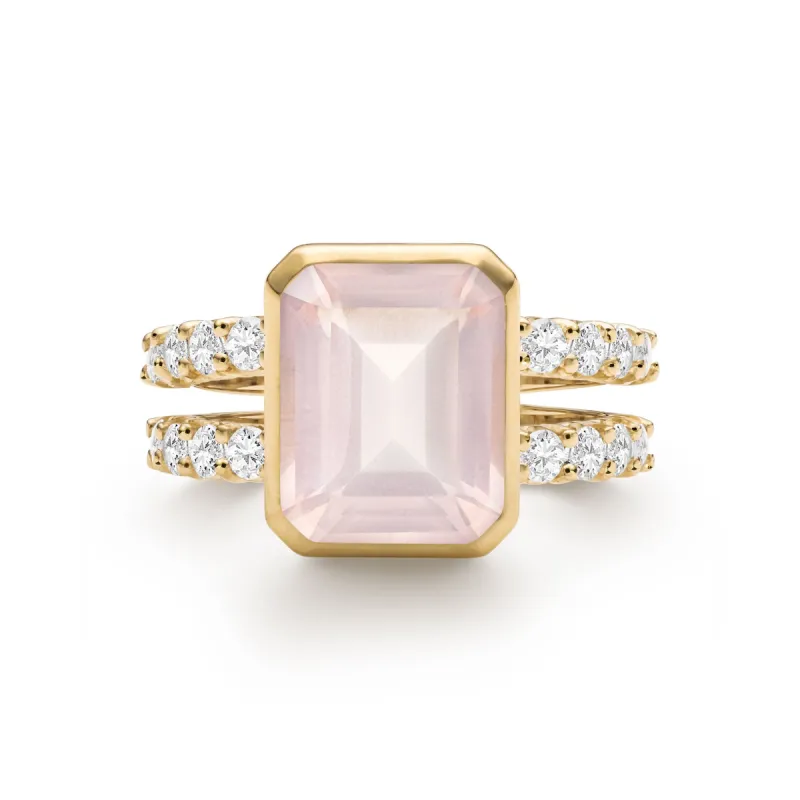 Warren Vertical Rose Quartz Ring with Diamonds in 14k Gold (October) sold by Haverhill