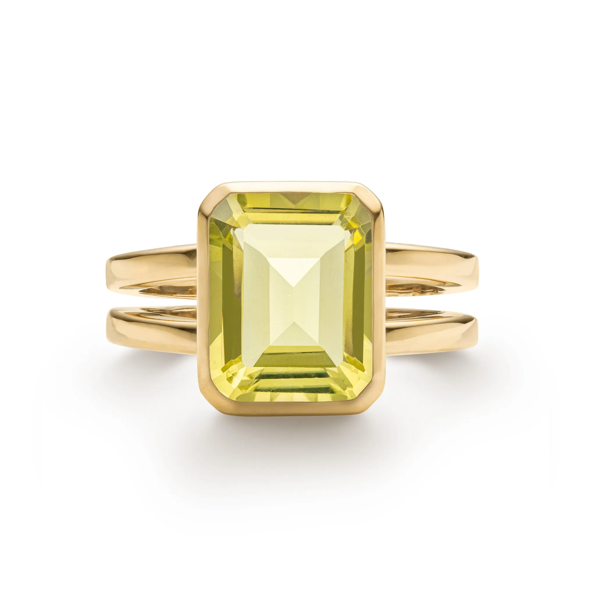 Warren Vertical Lemon Verbena Quartz Ring in 14k Gold (August) sold by Haverhill
