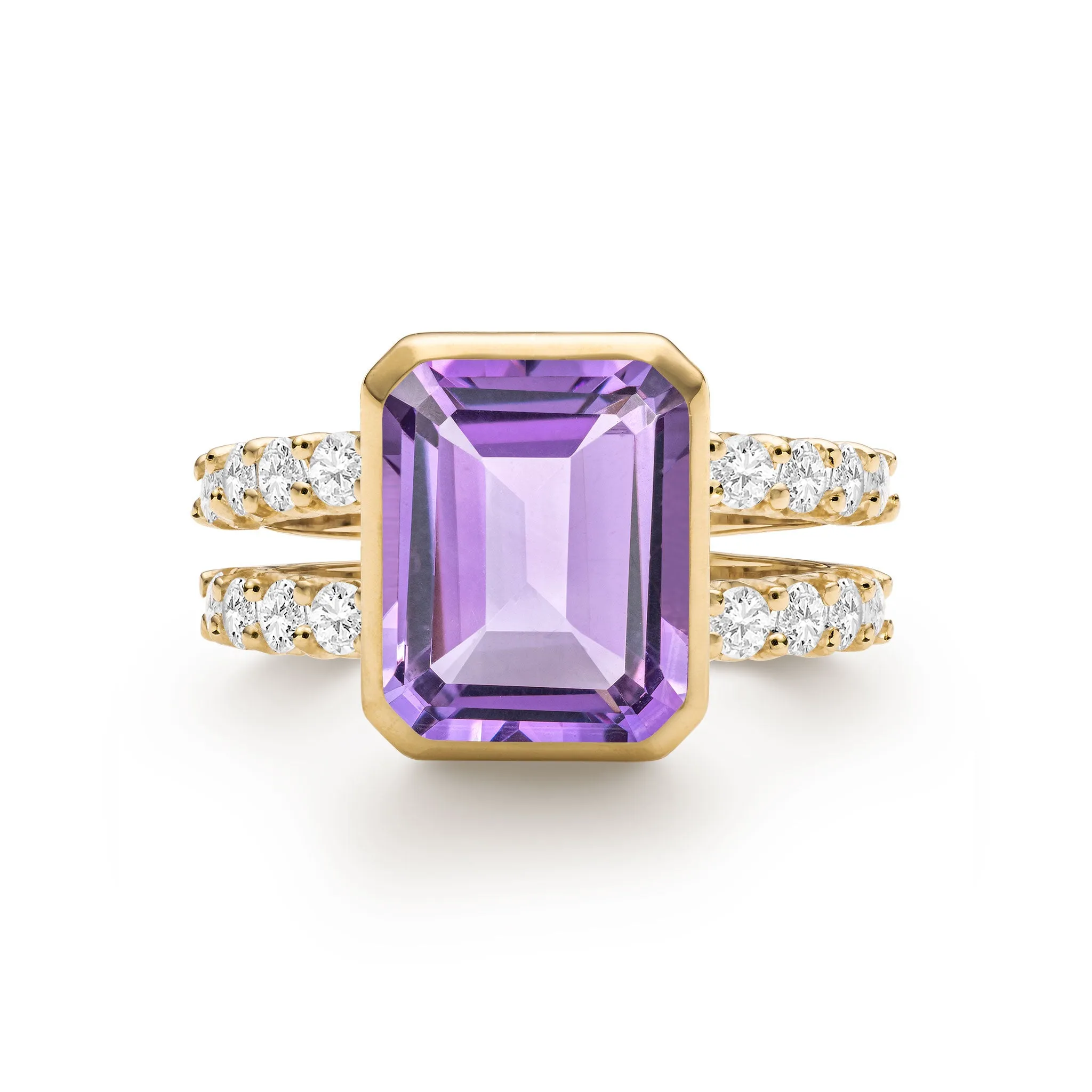 Warren Vertical Amethyst Ring with Diamonds in 14k Gold (February) sold by Haverhill