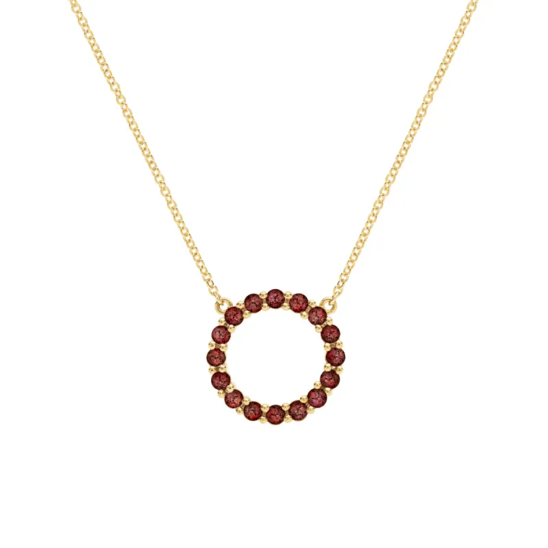 Rosecliff Circle Garnet Necklace in 14k Gold (January) sold by Haverhill