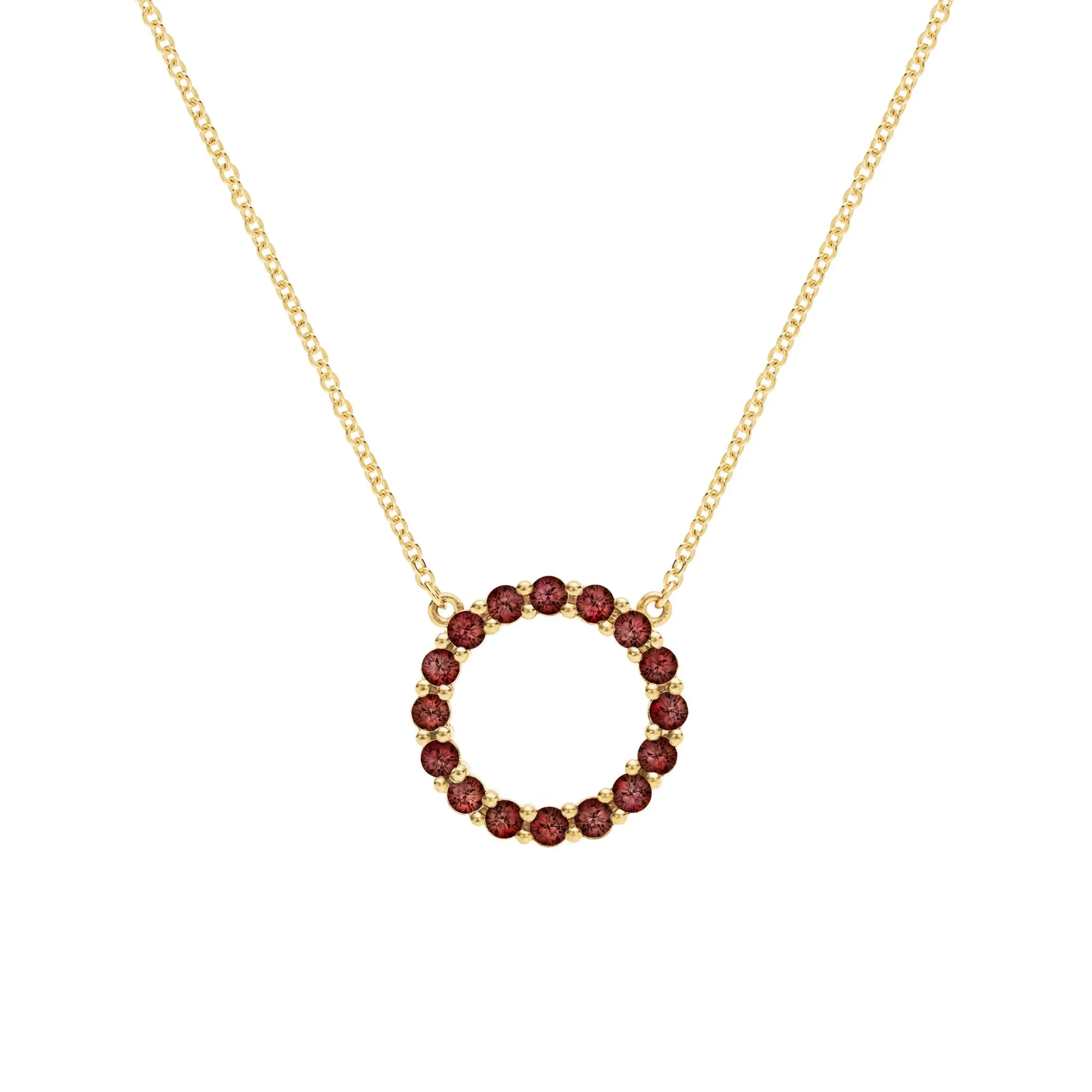 Rosecliff Circle Garnet Necklace in 14k Gold (January) sold by Haverhill